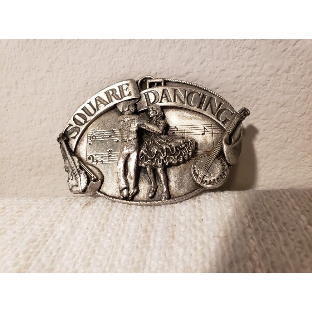 Square Dancing Belt Buckle Vintage 1985 Siskiyou Buckle Co G-30 Pewter Buckle